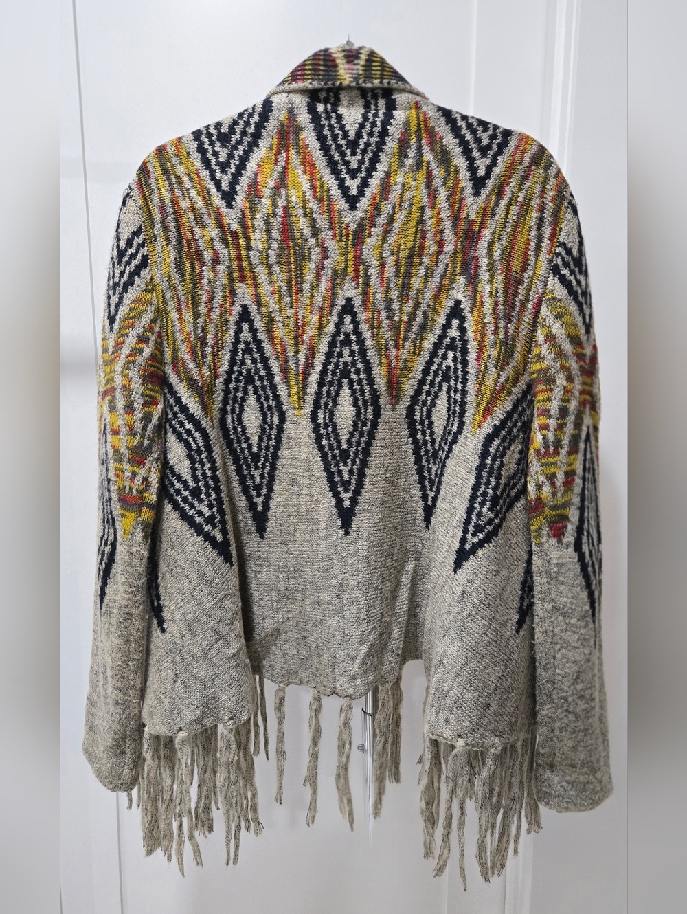 Multicolor Aztec Style Fringe Open-Front Cardigan - Picture 2 of 2